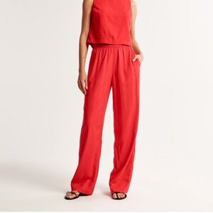 Abercrombie & Fitch Vibrant Linen Red Pants